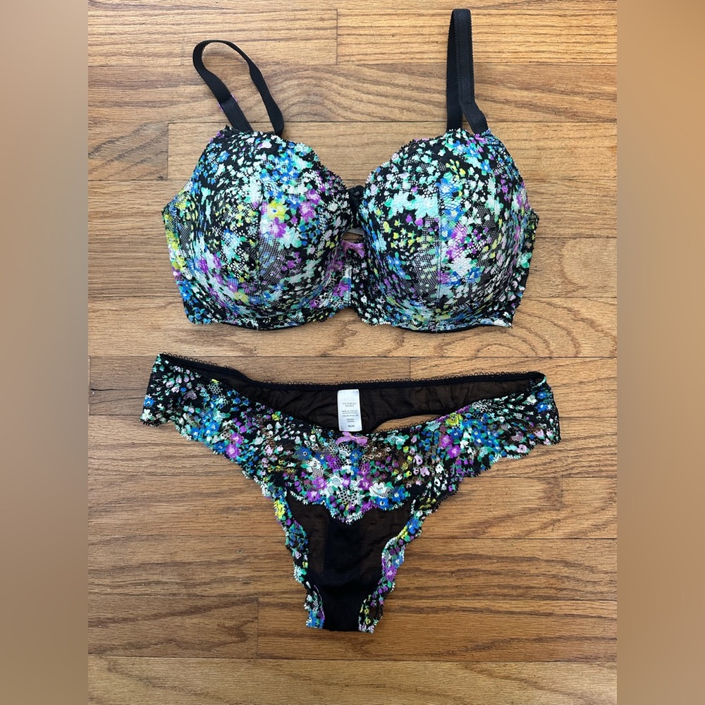 Victoria’s Secret Dream angels lined Demi lace bra 34DD & M undies set